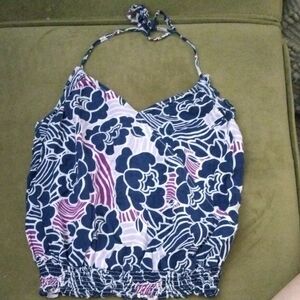Roxy Navy & Light Pink Floral Halter Tank Top